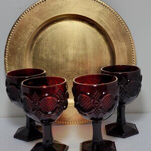 Vintage Avon Ruby Red 1876 Cape Cod Water Goblets Set of 4